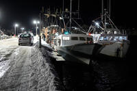 Fishing boats are tied up in Gloucester, Massachusetts.