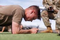 A soldier doing a plank.