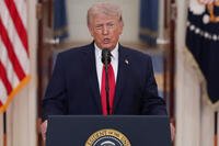 President Donald Trump speaks about the Iran war from the Cross Hall of the White House on Wednesday, April 1, 2026, in Washington. (AP Photo/Alex Brandon, Pool)
