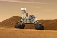NASA Curiosity rover driving across the Martian surface. (Photo credit: NASA/JPL-Caltech)