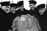 The Sullivan brothers on board the USS Juneau; from left to right: Joseph, Francis, Albert, Madison and George, February 14, 1942. U.S. Naval Historical Center photo.