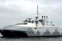 Stiletto off the coast of Virginia Beach on April 21, 2015. The vessel was in the region for a demonstration program for CNO's Rapid Innovation Cell to assess new concepts for small vessel multi-sensor fusion technologies. (U.S. Navy photo/Devin Pisner)