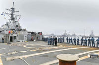 Sailors man the rails aboard the guided-missile destroyer USS Laboon (DDG 58), Jan. 21, 2017. (U.S. Navy photo/Mass Communication Specialist 3rd Class J. R. DiNiro)