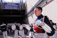 Cadet 1st Class Ford Carty, shown here performing with the Drum and Bugle Corps at the Academy, won a research award for best undergraduate research poster from the American Chemical Society's Division of Polymer Chemistry this month.