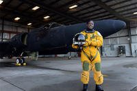 Lt. Col. Merryl Tengesdal stands in front of a U-2 Feb. 9, 2015, at Beale Air Force Base, Calif. Tengesdal is the only black female U-2 pilot in history.. (U.S. Air Force photo/Senior Airman Bobby Cummings)