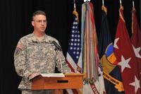 Brig. Gen. Joseph M. Martin gives opening remarks during the Training and Education 2025 and Beyond Industry Forum, at Fort Eustis, Va., June 18, 2014. (Photo Credit: U.S. Air Force photo by Staff Sgt. Katie Gar Ward)