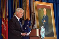 Former Defense Secretary Chuck Hagel speaks during his portrait unveiling ceremony hosted by Defense Secretary Jim Mattis at the Pentagon on May 19, 2017. U.S. Army photo by Mr. Leroy Council