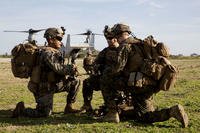 Marines from the Africa Command's crisis response task force conduct an alert-force drill on board Naval Station Rota, Spain, in January 2016. (Marine Corps photo/Tia Nagle)