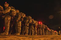 U.S. Army Soldiers conduct a 12-mile foot march during the Ranger Course on Fort Benning, GA., April 23, 2015. Soldiers attend the Ranger Course to learn additional skills in a physically demanding environment. (U.S. Army /Pfc Antonio Lewis/Released)