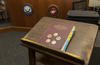 The 2019 edition of the Manual for Courts-Martial United States rests on a podium in the courtroom at Marine Corps Air Station Yuma, Arizona.