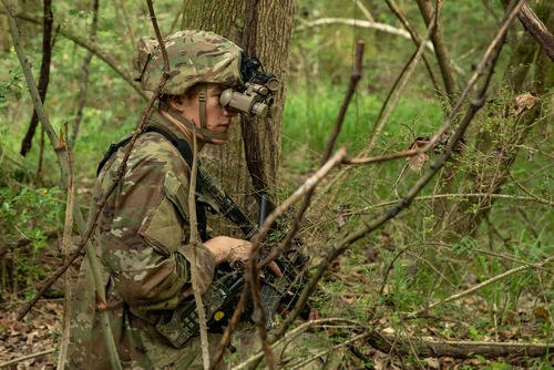 Army cavalry scout field testing of the enhanced night vision goggles-binoculars at Fort Polk