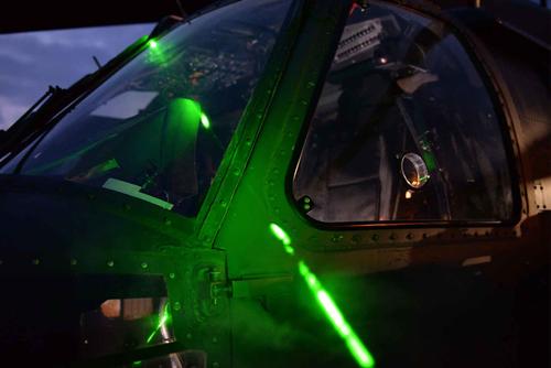 Laser pointed at an HH-60 Pave Hawk in safety demonstration