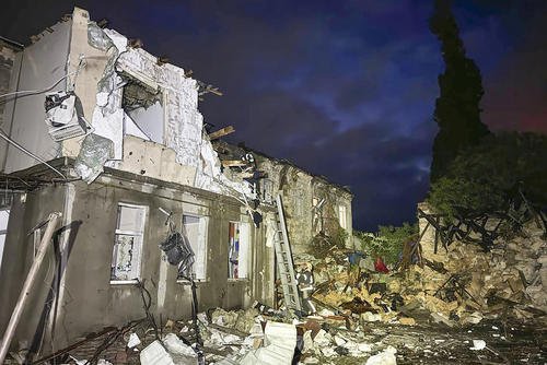 Damaged building after a Russian drone attack in Odesa