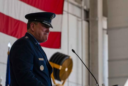 U.S. Air Force Lt. Gen. Tony Bauernfeind delivers a speech
