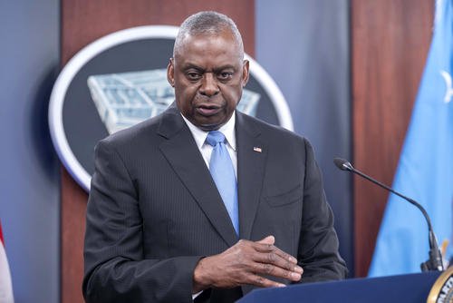 Secretary of Defense Lloyd Austin speaks during a press briefing at the Pentagon