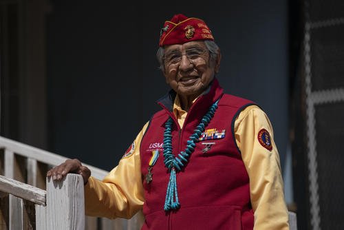 WWII veteran and Navajo Code Talker Peter MacDonald Sr. is photographed