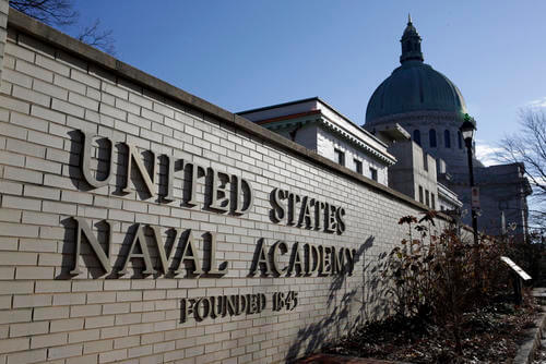 An entrance to the U.S. Naval Academy campus in Annapolis, Maryland.