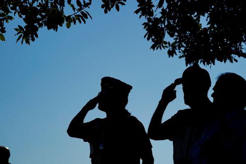 Veterans salute during a Veterans Day event.
