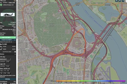 Flight path of Army Black Hawk &quot;PAT23&quot; on a May 1, 2025