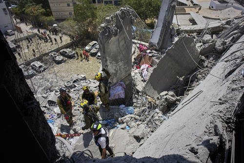 Rubble of buildings in Beersheba, Israel destroyed by an Iranian missile strike