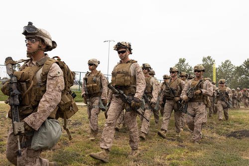 U.S. Marines gather for a formation in the greater Los Angeles area