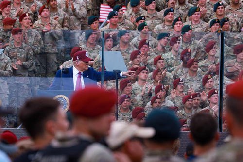 President Trump delivers a speech at Fort Bragg