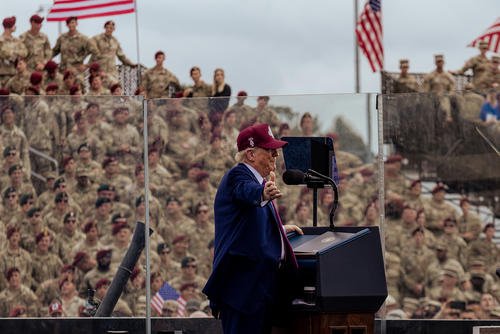 President Trump delivers a speech at Fort Bragg