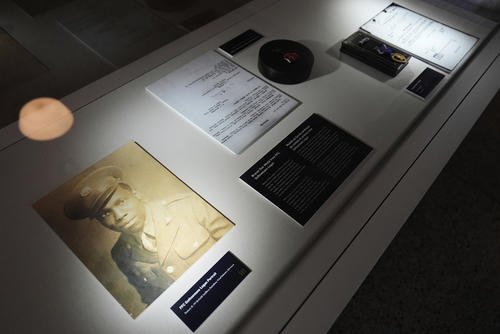 Artifacts are displayed inside the Buffalo Soldiers National Museum in Houston.